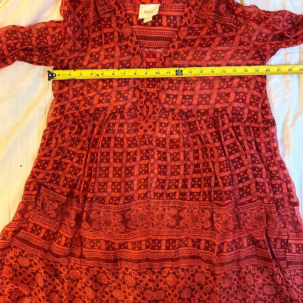 Anthropologie. Maeve. Red Printed Long-Sleeve Tiered Dress - Picture 15 of 15